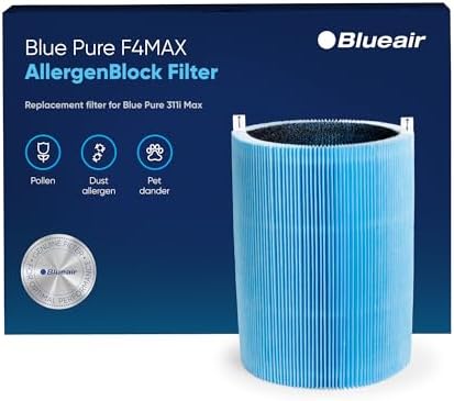 BLUEAIR Blue Pure 411 Max Series AllergenBlock Filter, Genuine Replacement Blueair Filter, Allergies Pollen Dust Pet Dander,411 Max Series Filter Fits Blue Pure 411i Max and Blue 411a Max Air Purifier