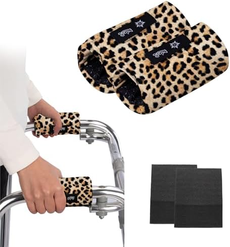 Universal Walker Hand Grip Padded Covers Non-Slip Cushion Foam for Folding Wheelchair Rollator Crutch Handle Pads 2-Pack Leopard