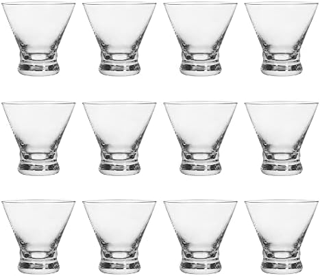 Set of 12 Martini Glasses - 8-Ounce Cinched Design Cocktail Glasses with Heavy Base, Stemless Construction for Stability - Sturdy and Elegant Bar Glasses (Glass, Clear12Pcs)