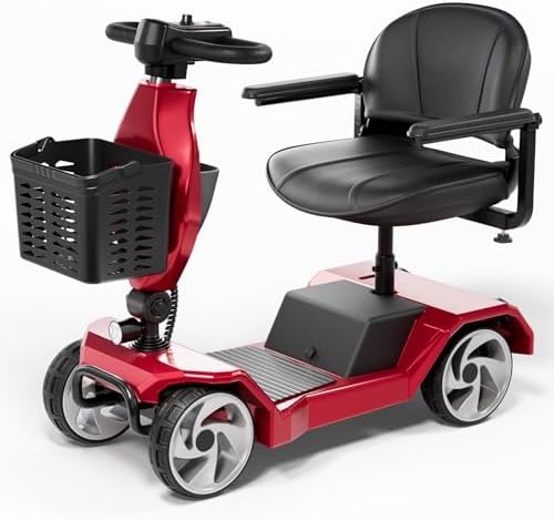 Foldable Mobility Scooters for Seniors, 4 Wheel Lightweight Mobility Scooters for Adults, Powered Electric Wheelchair, Mobility Scooter with Seat, Folding Travel Motorized Scooter - Red