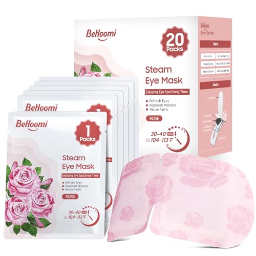 20 Packs Steam Eye Mask, Heated Eye Mask Warm Compress for Eyes, Disposable Self Heating Eye Mask for Sleep, Spa, Travel Essentials & Relaxation Gifts for Women, Stocking Stuffers (Rose)