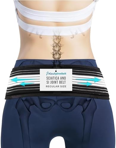 Kizu Relief Belt Sciatica Pain Relief Devices Lower Back Brace, and SI Joint Support – Adjustable Back Support Belt for Sciatic Pain Men & Women, Hip Compression Wrap (Regular, Plus) (Hip Size 30-47 Inches)