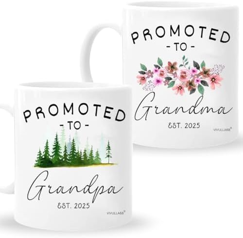 Vivulla68 Promoted To Grandparents 2025, New Grandma And Grandpa 2025 Mugs, Pregnancy Announcement For Grandparents Mug Set, Grandparents Baby Announcement Christmas Gift, First Time Grandparent Gifts