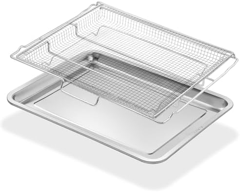 Atgestore Air Fryer Tray Replacement for Frigidaire Ready Cook 27’’ Oven Parts AFT27FRIG 20.3 x 15.3 Inches Air Fryer Rack FCWS2727AS 304 Stainless Steel Frigidaire Wall Oven Air Fryer Basket 1 Set