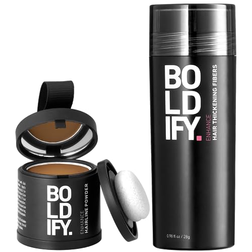 Boldify Build & Conceal Bundle - Hair Fiber & Hairline Powder (Dark Blonde): Undetectable Thickener for Fine Hair, Instant Root Touch-up for Men & Women