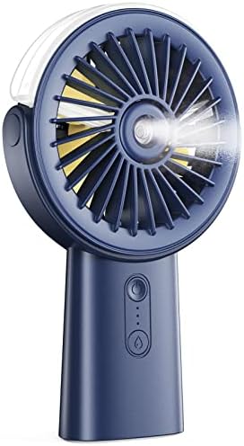 Otlonpe Handheld Misting Fan Portable, 4000mAh Rechargeable Small Personal Water Spray Hand Held Mist Fan Battery Operated, 90° Rotatable, Power Bank for Travel Home Office Men Women Kids (Blue)