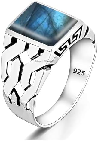 Solid 925 Sterling Silver Rectangle Shape Gemstone Men Signet Rings, Beautiful Handcrafted Anniversary, Christmas Gift for Fathers, Son, Boyfriend, Friend