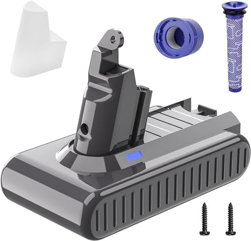 6000mAh 21.6V for Dyson V6 Battery Replacement Compatible with SV03 SV04 SV05 SV06 SV07 SV09 VTC4 DC58 DC59 DC61 DC62 DC72 V6 Absolute Animal Motorhead Handheld Vacuum with 2 Dyson V6 Filter