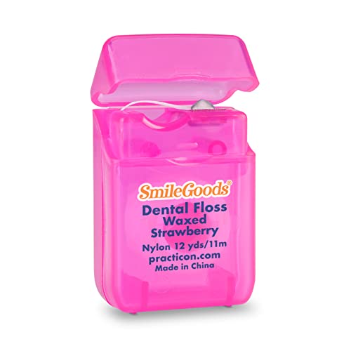 SmileGoods Waxed Dental Floss, 12 Yard, Strawberry Flavored, Bulk Pack of 72