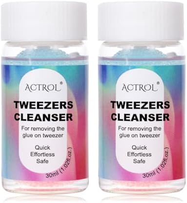 Eyelash Extensions Tweezer Cleanser 2 Bottles Lash Tweezers Cleaning Tool for Lash Glue Remover with Sponge Blue Pink Ball Eyelash Tweezer Liquid Supplies 30ml