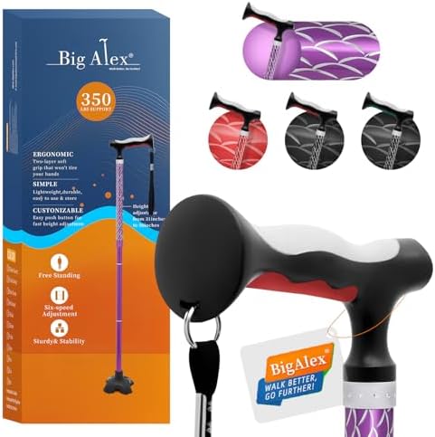BigAlex Lightweight Collapsible Walking Cane with Soft Comfortable TPR Handle for Seniors and Elderly Adults, Larger Handle for Comfort, Adjustable Support Stick, Portable Travel Aid for Men & Women