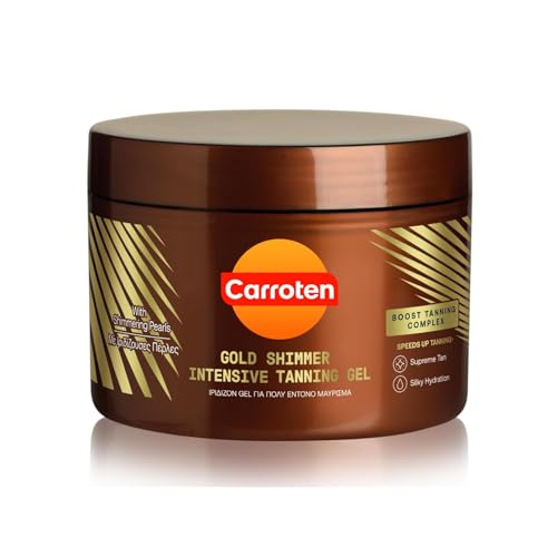 Carroten Gold Shimmer Intensive Tanning Gel - Instant Tan Enhancer with Added Shimmer - Water-Resistant with Carrot and Coconut Oil - Vitamin A & E For Moisture and Hydration - 5 Fl Oz