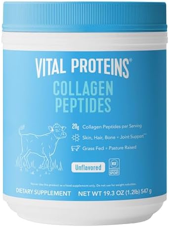 Vital Proteins Hydrolyzed Collagen Peptides Powder, Promotes Hair, Nail, Skin, Bone and Joint Health, Zero Sugar, Unflavored 19.3 oz
