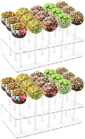 2 Packs Acrylic Cake Pop Stand, Bettoor 15 Holes Small Lollipop Holder Clear Cake Pop Display Stand for Display Candy Dessert, Lollipop Stand for Birthday Parties Weddings Christmas