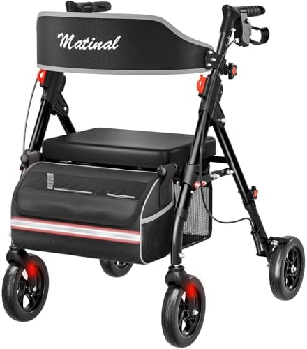 Walkers for Seniors, Rollator Walker with Seat, Walkers for Seniors with seat, 350 lb Capacity,with 8'' Big Wheels, Rolling Walker (Black)
