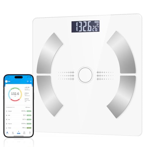 Accurate LED Display Bathroom Scale with Mobile App for Body Composition Analysis, Smart Digital Body Fat Scale (White)