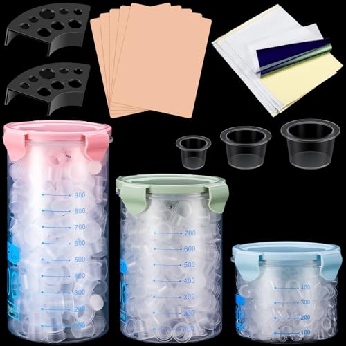 1015 Pcs Tattoo Skin Practice Kit Included 1000 Tattoo Ink Caps 3 Storage Containers 2 Ink Cup Holders 5 Practice Skins 3mm 5 Paper Transfer for Tattoos Supplies