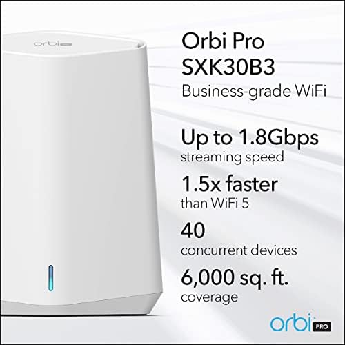 NETGEAR Orbi Pro WiFi 6 Mini Mesh System (SXK30B3) | Router with 2 Satellite Extenders for Business or Home | VLAN, QoS | Coverage up to 6,000 sq. ft., 40 Devices | AX1800 802.11 AX (up to 1.8Gbps)