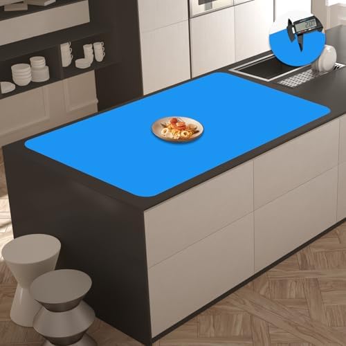 2MM Extra Thick Silicone Mats for Kitchen Counter, 35.4"x23.6" Kitchen Island Largest Heat-Resistant Baking Mat, Thicker Non-slip Desk Protect Mat, Multipurpose Countertop Protector (Bright Blue)