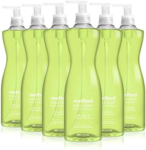 Method Gel Dish Soap, Lime + Sea Salt, Biodegradable Formula, Tough on Grease, 18 Fl Oz (Pack of 6)