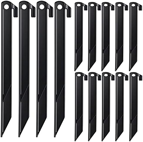 16 Pcs Plastic Stakes 12 inch Heavy Duty Tent Stakes, Replacement Inflatables Stakes, Outdoor Yard Ground Anchor for Christmas Decorations Garden Tent, Camping Accessories Black