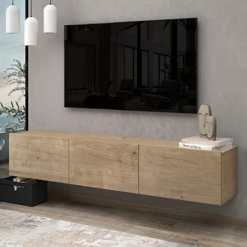 Atelier Mobili TV Stands for Living Room, TV Stand up to 75 inch TV, Floating TV Stand Wall Mounted, Floating Entertainment Center, Floating Shelf for Under TV, Oak Entertainment Center