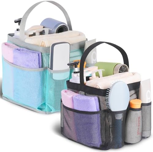 2 Pack Mesh Shower Caddy Portable for College Dorm Room Essentials, Shower Caddy Dorm with 8-Pocket Large Capacity,Shower Bag for Beach,Swimming,Gym
