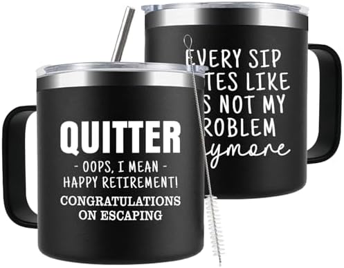 Funny Retirement Gifts For Men - Quitter I Mean Happy Retirement Coffee Mug with Handle, 14oz Retired Cup Mug Gifts for Coworker Leaving,Teachers,Doctors, Boss,Friends,Dad Black