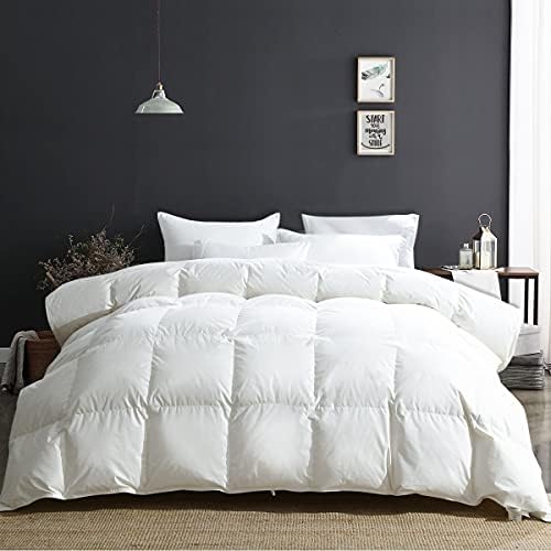 APSMILE Luxury Heavyweight Down Feather Fibers Comforter Full/Queen Size, Thick Duvet for Winter Climates/Cold Sleepers -Ultra Soft 100% Organic Cotton Cover, Fluffy Duvet Insert (Ivory White, 90x90)
