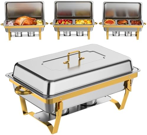 Chafing Dishes for Buffet 4 Pack(Full 1/2 1/3 Size Pan), 9QT Chafing Dish Buffet Set Stainless Steel Buffet Food Warmers Sets for Catering Events Parties Dinners,Gold and Silver