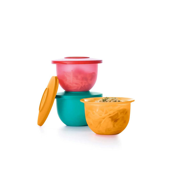 Tupperware Mini Impressions 2.25 cups Bowl Set of 3 in Red Papaya Green