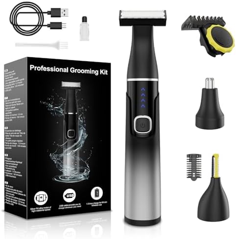 RUIM Beard Trimmer for Men, 3-in-1 Nose Hair Trimmer for Men, Waterproof Rechargeable Electric Razors for Ear, Nose, Eyebrow, Mustache and Body, Black-Grey