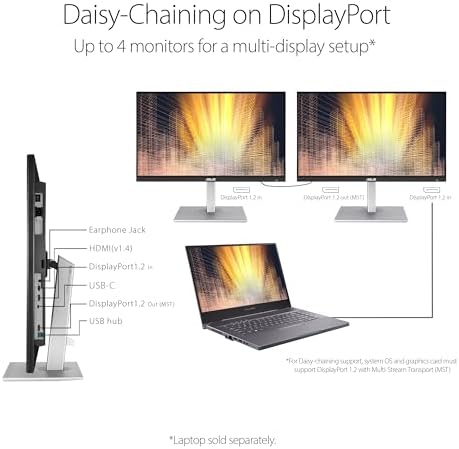 ASUS ProArt Display 27" Monitor - WQHD (2560 x 1440), IPS, 100% sRGB, 100% Rec. 709, ΔE < 2, Calman Verified, USB Hub, USB-C, Daisy-chaining, HDMI, Compatible With Laptop & Mac Monitor - PA278CV