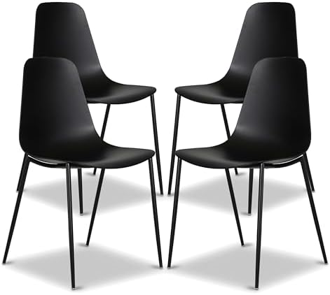 POLY & BARK Isla Modern Dining Chairs Set of 4 – Mid Century Modern Plastic Dining Chair with Metal Legs – Kitchen & Dining Room Chairs – Dining Table Chairs Set – Indoor/Outdoor – Ebony Black