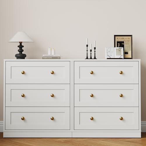 RoyalCraft 3 Drawer Nightstand Set of 2, Large Bedside Table with Golden Round Knobs, Modern Wood End Table, Accent Side Table Chest of Drawers for Bedroom, Living Room, Hallway, Closet, White