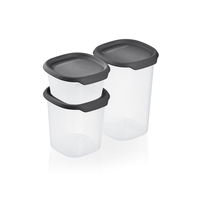 Tupperware One Touch Fresh Small Square Container 3-Pc. Set Black Seal