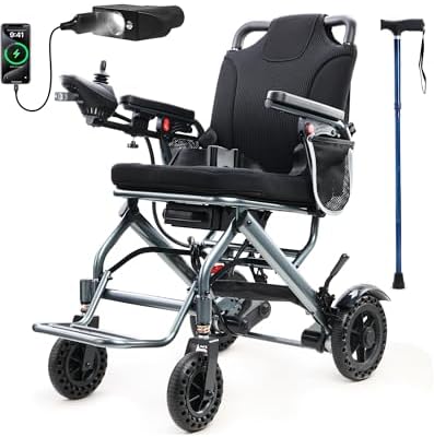 Lightweight Foldable Electric Wheelchair, Only 33lbs, Wheelchairs for Adults, Removable Lithium Battery, All Terrain Portable Motorized Wheelchairs for Seniors, Airline Approval (Grey) (Grey)