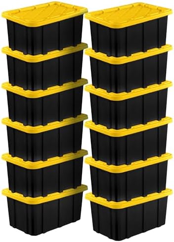 Sterilite 12-Pack Industrial Tote, Plastic Storage Container Bins with Lids, 17 Gallon - Heavy-Duty Organizing Containers for Closet, Bathroom, and Office