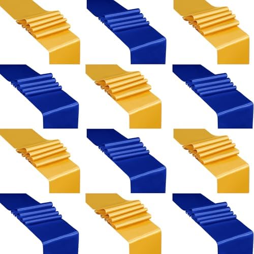12 Pcs Satin Table Runners 12 x 108 Grad Multicolor Long Satin Silk Table Runner Colorful for Wedding Birthday Party Banquet Xmas New Year Decor(Royal Blue, Gold)