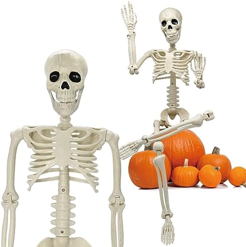 36" Halloween Skeleton Decorations, 3FT Halloween Posable Skeleton Plastic Realistic Human Full Body Bones with Movable Joints for Halloween Party Decor, Haunted House Props Indoor Outdoor Decoration