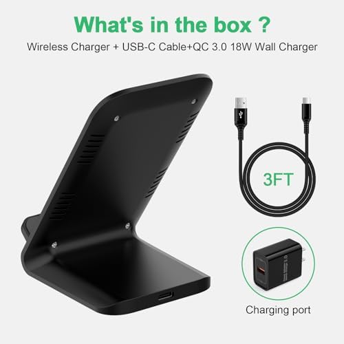 Samsung Wireless Charger Fast Charging Stand Wireless Android Desk Phone Charger Pad 15W for Samsung Galaxy S24 S25 Ultra Plus S24FE S23FE S22 S21, Pixel 9 Pro, iPhone 16/15 Pro Max, with 18W Adapter