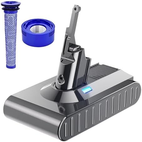 Designed for Dyson V8 Battery Replacement 6.0Ah 21.6V Dyson Battery Replacement V8 Compatible with Dyson V8 Animal Battery V8 Absolute V8 Motorhead V8 Fluffy SV10 Vacuum Cleaner with 2 Filters