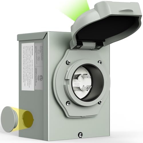 30 Amp Generator Power Inlet Box, NEMA L14-30P Power Inlet Box for 4 Prong Generator Cord, 125/250 Volt, 7500 Watts, Weatherproof, Outdoor Use, ETL Listed