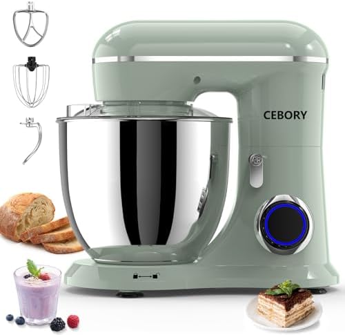 3-IN-1 Electric Stand Mixer, 6.5QT Bowl 660W 10-Speed Kitchen Mixer, Household Food Mixers include Dough Hook, Beater and Whisk, Bread Cake Mixer for Baking and Most Home Cooks, Green
