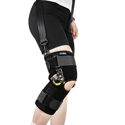 Nvorliy Hinged ROM Knee Brace with Shoulder Strap, Side Stabilizers & Locking Dials, Post Op Knee Immobilizer for Arthritis, ACL, MCL, PCL, Meniscus Tear, Injurie/Knee Pain (Regular)
