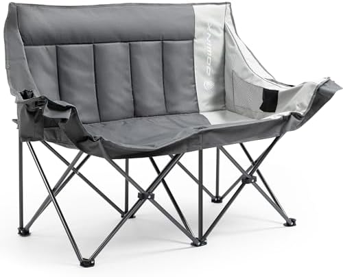 Dowinx Double Camping Chair Loveseat, Portable Folding Outdoor Lawn Chair with Padded Seats, Armrests, Side Pockets, 440lbs Capacity for Beach, Patio, Picnic - Gray PRO