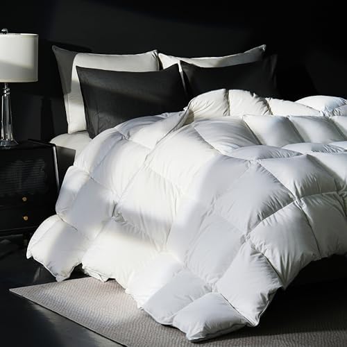 Oversized King Goose Feather Down Fiber Comforter, 100% Cotton Cover Ultra Soft Fluffy Oversized King Duvet Insert, All Season Luxurious Hotel Bedding Comforter, White 116"x98"