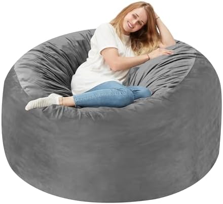 Homguava 3FT Bean Bag Chair: 3' Bean Bags with Memory Foam Filled, Large Beanbag Chairs Soft Sofa with Dutch Velvet Cover-Grey
