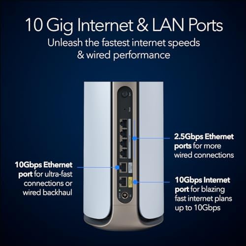 NETGEAR Orbi 970 Series Quad-Band WiFi 7 Mesh Router (RBE971S), Covers Up to 3,300 sq. ft., 200 Devices, 10 Gig Internet Port, Expandable to Create A Mesh System, BE27000 802.11be (Up to 27Gbps)