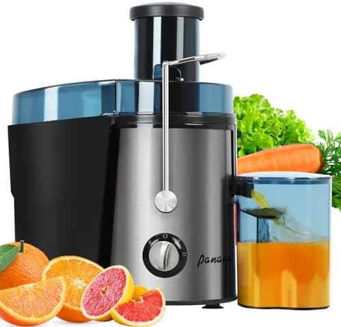Panana Centrifugal Juicer Extractor with Wide Mouth 3” Feed Chute for Fruit Vegetable, Easy to Clean, Stainless Steel, BPA-free (Silver)